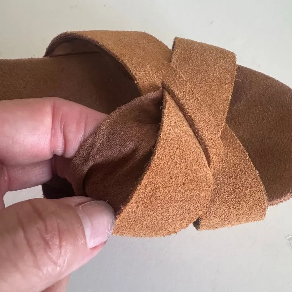 TOMS Suede Criss Cross Platform Cork Sandals Size 9.5 Tan